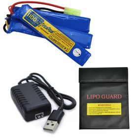 Bateria Lipo Airsoft F18 20C 11.1 1100mA Carregador Usb Capa