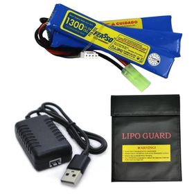 Bateria Lipo Airsoft F22 15C 11.1 1300mA Carregador Usb Capa