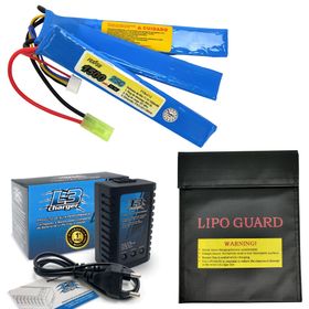 Bateria Lipo Airsoft F15 25C 11.1V 900mAh Carregador E Capa