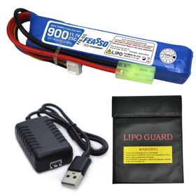 Bateria Lipo Airsoft F15 25C 11.1 900mAh Carregador Usb Capa