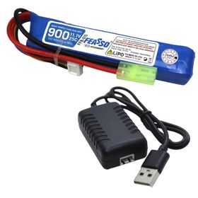 Bateria Lipo Airsoft F15 25C 11.1V 900mAh + Carregador Usb