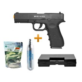 Pistola Airsoft Co2 Glock W119 Blowback 6.0 Case Esferas Co2