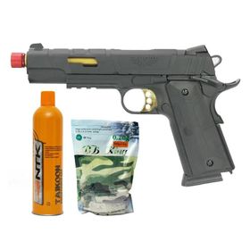Pistola Airsoft Redwings 1911 Gold Blowback + Green Gas +BBs