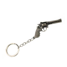 Chaveiro Metal Prata Envelhecido Revolver