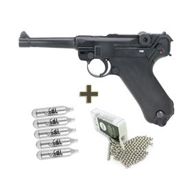 Pistola de Pressão CO2 Luger P08 Blowback 4.5 + Co2 + BBs