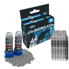 kit 600 esferas e 5 cilindro co2 calibre 4,5mm airsoft