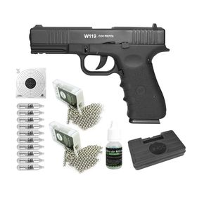 Pistola Pressão Co2 Wg Glock W119 Blowback 4,5 + Kit Pro