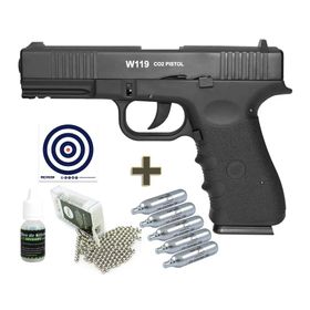 Pistola Pressão Co2 Wg Glock W119 Slide Metal Blowback + Kit