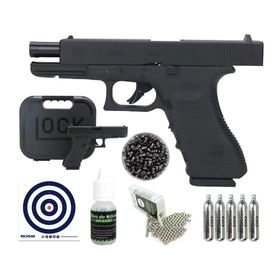 Pistola Pressão CO2 Glock G17 4.5 Chumbinho e BBs + Kit Pro