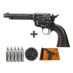 Revólver Pressão CO2 Colt SAA .45 5,5" 4.5+Co2+Chumbo+Tapete