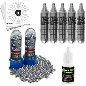 kit 600 esferas de aço 4,5mm 5 co2 + 5 alvo e oleo silicone