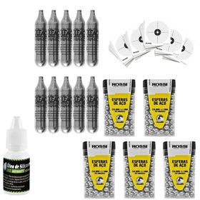 kit 500 esferas de aço 6 mm 10 co2 + 5 alvo + oleo silicone