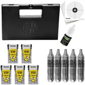 kit Maleta Case 5 co2 alvo 500 esferas de aço 6 mm e oleo