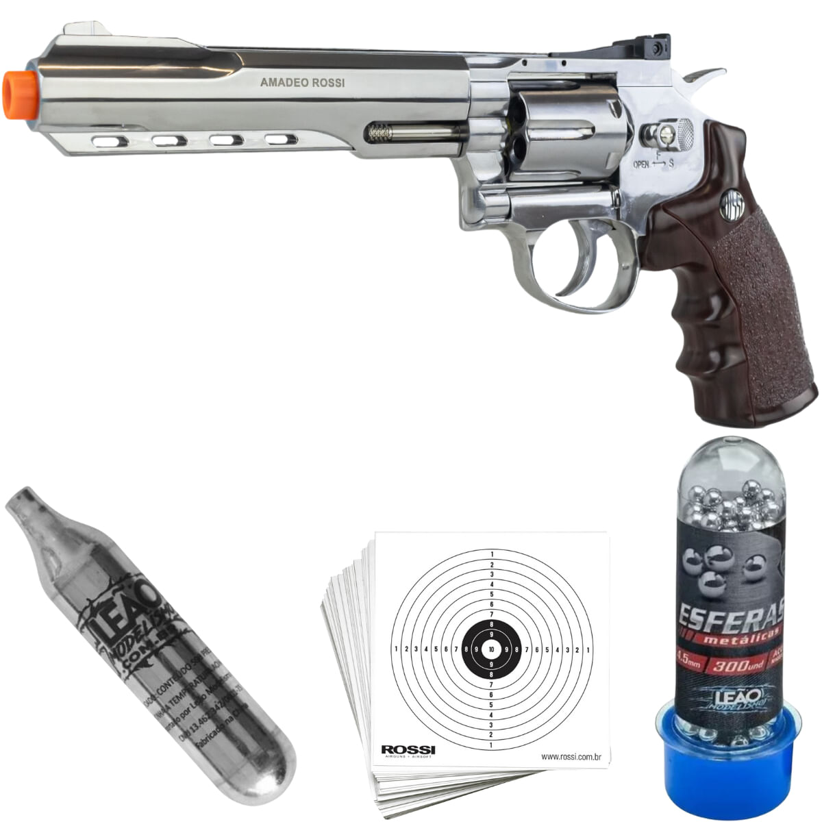 Revolver 38 De Pressão Gas Co2 6 Tiros 4 Oxidado Rossi Full Metal M701  4,5mm