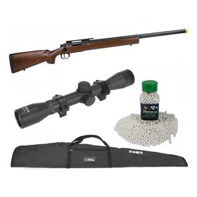 Rifle Airsoft Sniper M24 Storm Wood + Luneta 4x32 + Itens