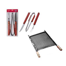 Grelha Aço Inox 50x40 - Zatti + Kit Churrasco Inox 3 Pcs