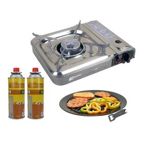 Fogareiro Cheff Com Base Inox + Refil + Grill Plate