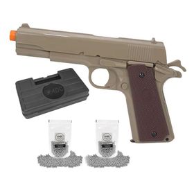 Pistola  Pressão Spring 1911 6mm Tan+BBs+Case+Oleo+Alvos