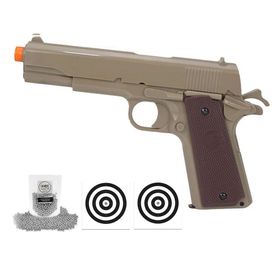 Pistola Pressão Spring 1911 6mm Tan +BBs + Alvos