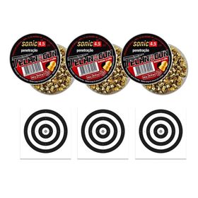 Kit 03 Chumbinho Sonic Gold Latonado 4,5mm  250und+30 Alvos