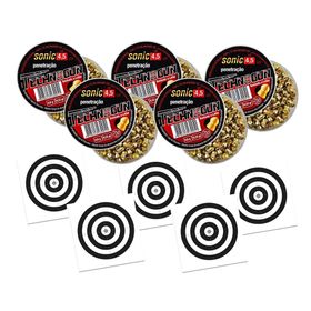 Kit 05 Chumbinho Sonic Gold Latonado 4,5mm - 250und+50 Alvos