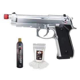 Pistola Airsoft Gás GBB M92 Silver FullMetal+Gás+BBs
