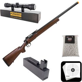 Sniper Airsoft M24 Wood Madeira Rossi 1000bbs Luneta e Mag