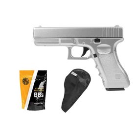Pistola Airsoft VG GK-V20 Silver Metal Mola 6mm + Coldre  BB