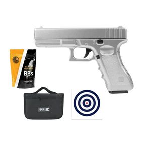 Pistola Airsoft VG GK-V20 Silver Metal Mola 6mm + Capa + BBS
