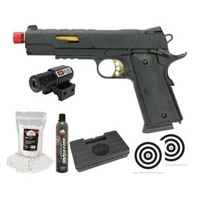 Pistola Airsoft GBB 1911 Black OPS Full Metal 6mm + Itens