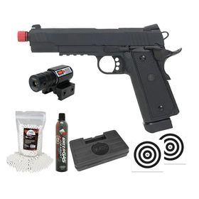 Pistola Airsoft GBB 1911 Black OPS Full Metal 6mm + Kit