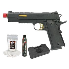 Pistola Airsoft Redwings 1911 Rossi Gold GBB Blowback+ Itens