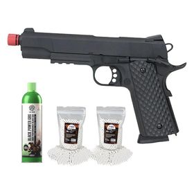 Pistola Airsoft GBB 1911 Commander Full Metal 6mm + Itens