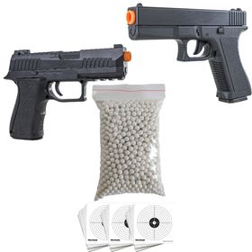 KIT 2 PISTOLA AIRSOFT P320 E GLOCK ROSSI 1000 BBS E 10 ALVOS