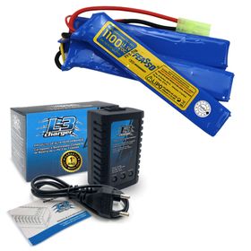 Bateria Lipo Airsoft F18 20C 11.1V 1100mAh + Carregador