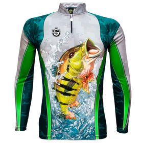 Camiseta de Pesca King Brasil Sublimada Tucunaré Manga Longa UV50+