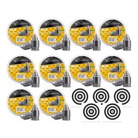 Kit 10 Cx Chumbo Harpex Zeus 5,5 21,9g alta penetração+Alvos