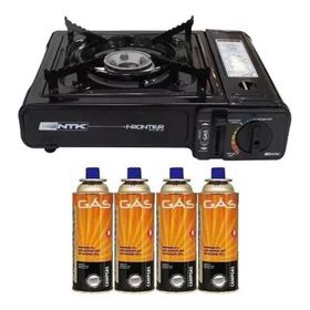 Fogão Camping Fogareiro Frontier Flex Preto Nautika + Gás
