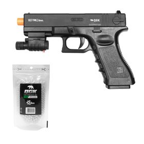 PISTOLA DE AIRSOFT SPRING G17 SLIDE METAL 6MM QGK + 1000 BBS