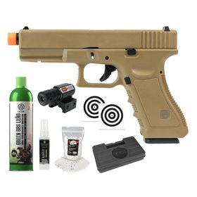 Pistola Airsoft Green Gas V17 Tan Blowback 6mm + Kit PRO