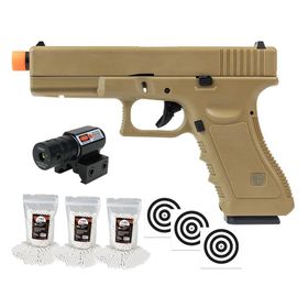 Pistola Airsoft Green Gas V17 Tan Blowback 6mm + Kit