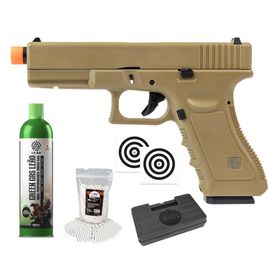 Pistola Airsoft Green Gas V17 Tan Blowback 6mm + Acessórios