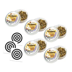 Kit 05 Cx Chumbo Premium Potencia Gold 4,5 Perfuração+ Alvos