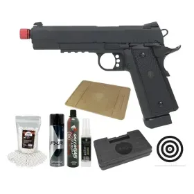 Pistola Airsoft GBB 1911 Black OPS Full Metal 6mm + Kit Pro