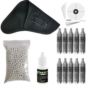kit coldre 10 co2 alvo 1000 bbs airsoft 0,20 6 mm e oleo
