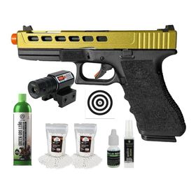Pistola Airsoft GBB GK G17 Custom Double Bell + Kit Pro