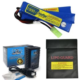 Bateria Lipo Airsoft F22 15C 11.1V 1300mAh Carregador e Capa