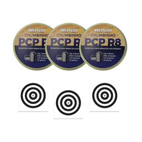Kit 3 Cx de Chumbinho Rossi Pcp R8 5,5 + 30 Alvos de Papel