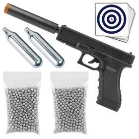 Pistola Pressão CO2 4,5mm G17 Magnum Cano Longo Kit com Co2