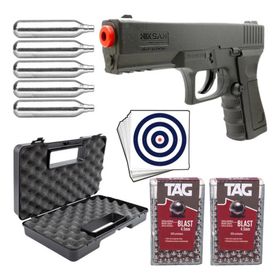 Pistola Airgun CO2 NKS CP17 4,5mm + 600 Esferas, Case e Co2